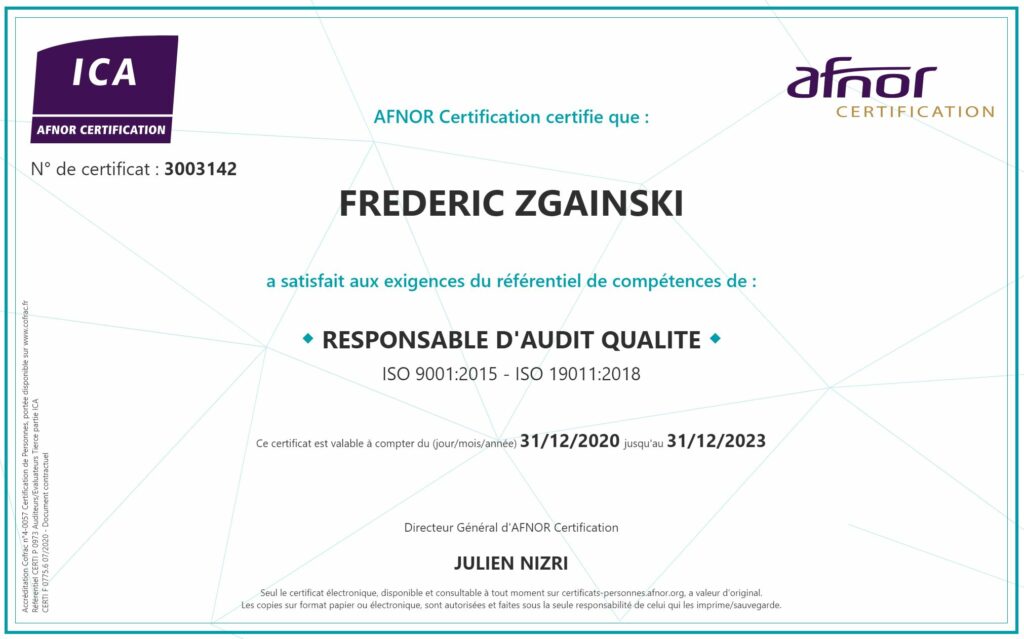 Certification AFNOR Responsable d'audit qualité